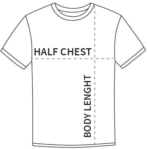 Half chest is measured horizzonally from side to side, Body lenght is measured from top to bottom vertically.